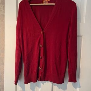 Women's Red Cardigan Sweater Xl Simone Burgandy simone Tory Burch cotton